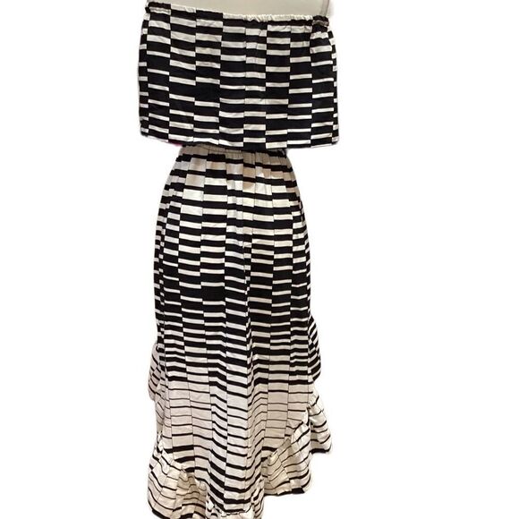 Parker black and white dress off-shoulder 100% silk size M - Picture 3 of 11